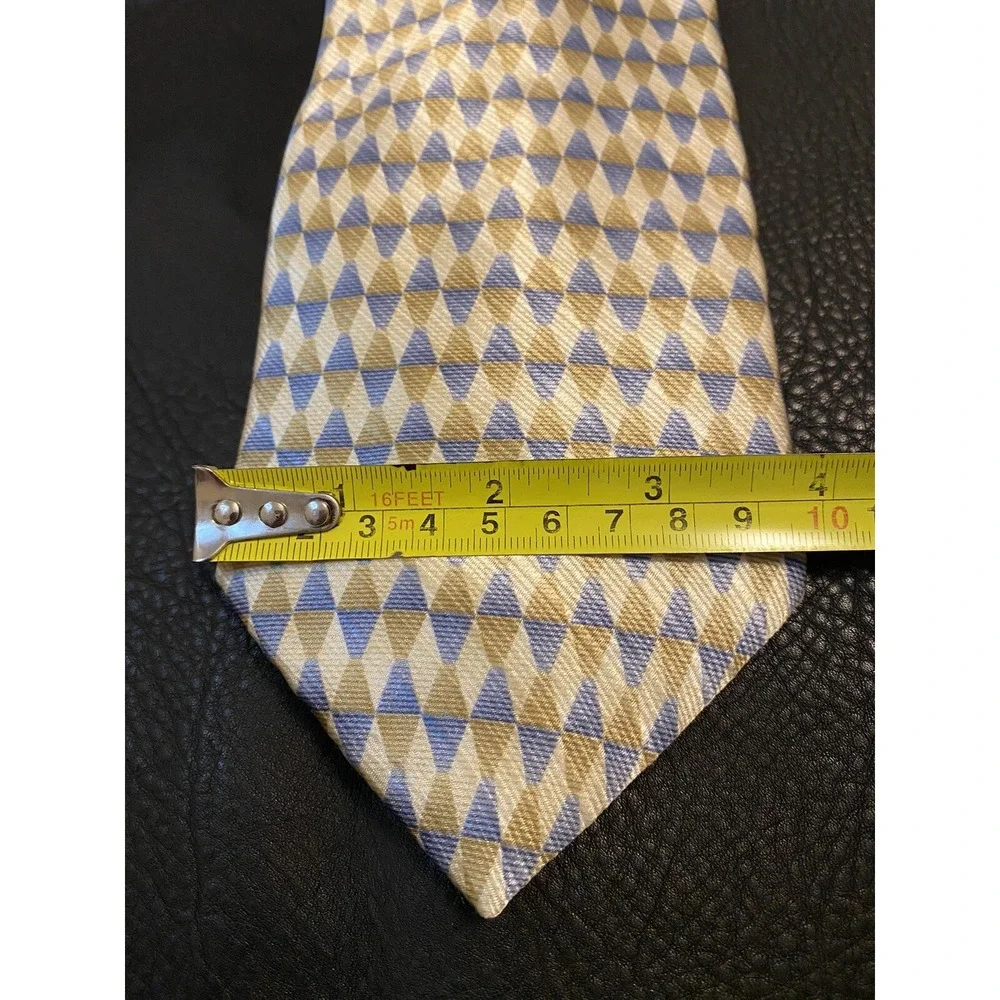 Mens Stanford Geometric Golden Tan Blue Neck Silk Tie 58